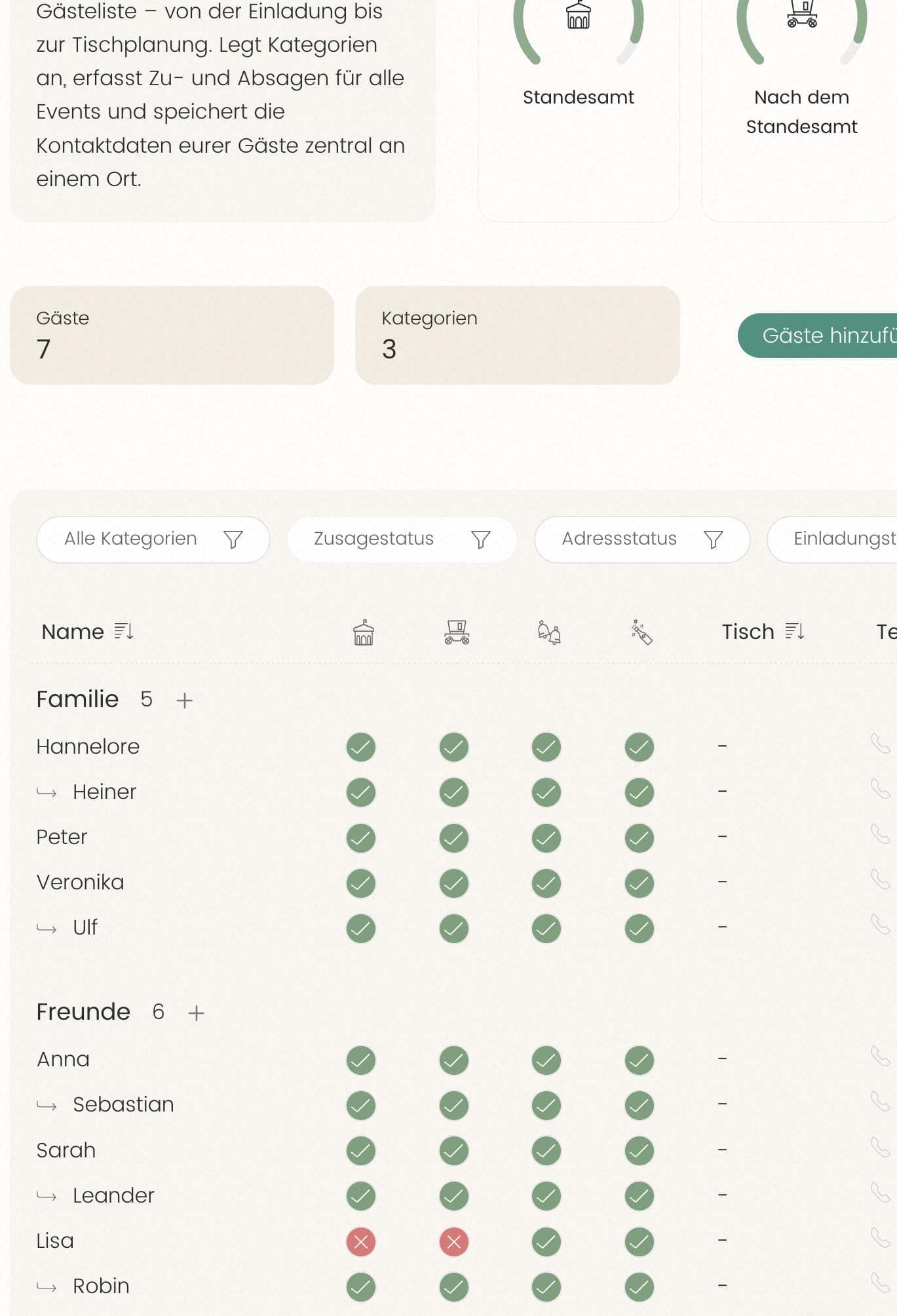 Screenshot Gästeliste